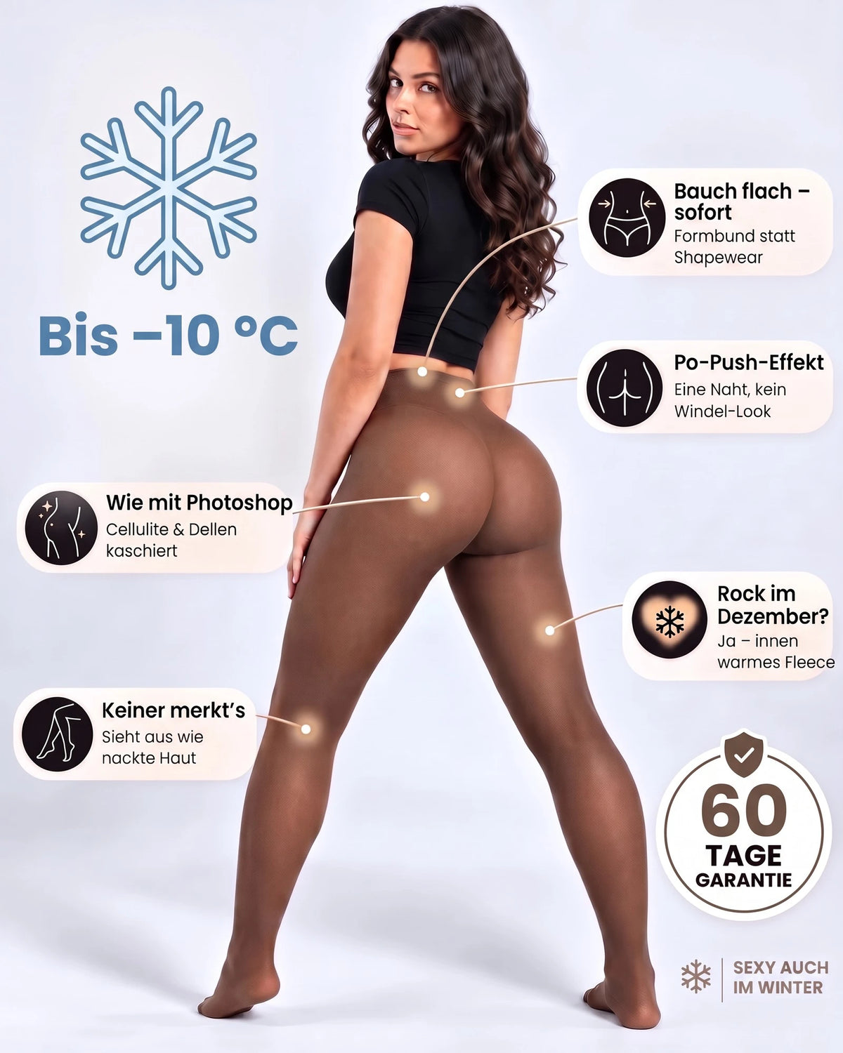 Raggiva Thermo-Leggings – warm bis −10 °C, 60 Tage Garantie, Bauch flach, Po-Push-Effekt, kaschiert Cellulite, innen warmes Fleece, sieht aus wie nackte Haut